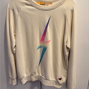 Aviator Nation Cream Sweater with Gradient Lightning Bolt